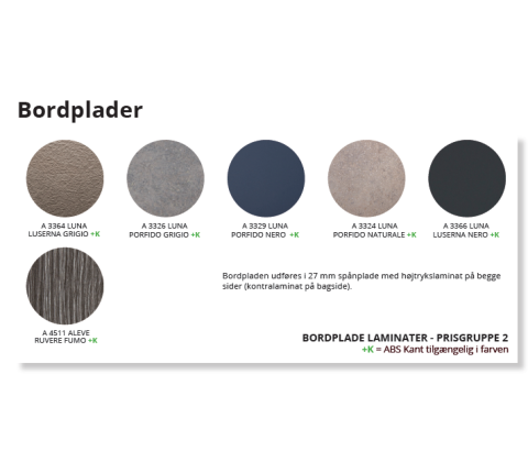 Laminatbordplade - prisgruppe 2