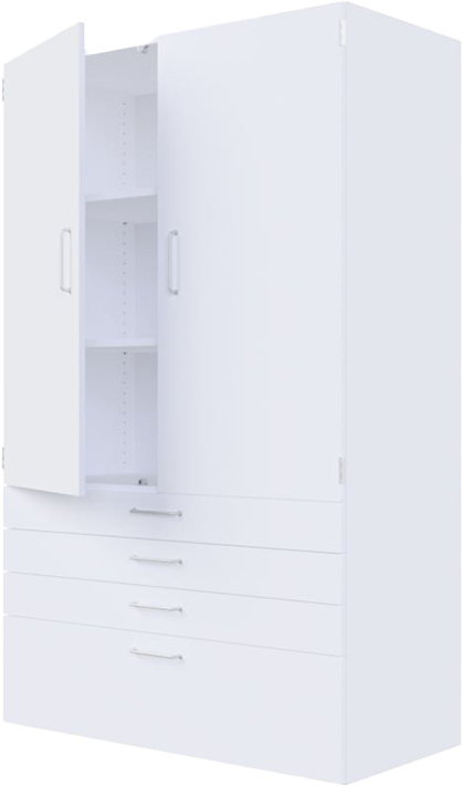 7018 Højskab med dobbelt låger øverst og 3 + 1 skuffer nederst