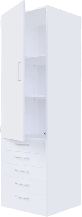 7019 Højskab med låge øverst og 4 + 1 skuffer nederst