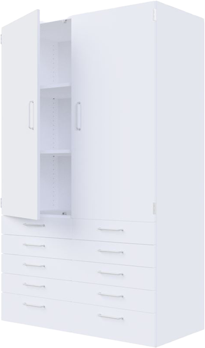 7020 Højskab med dobbelt låger øverst og 8 + 2 skuffer nederst