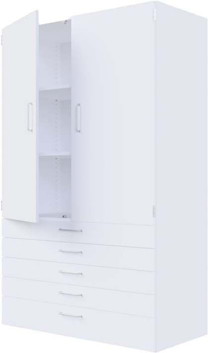 7021 Højskab med dobbelt låger øverst og 4 + 1 skuffer nederst